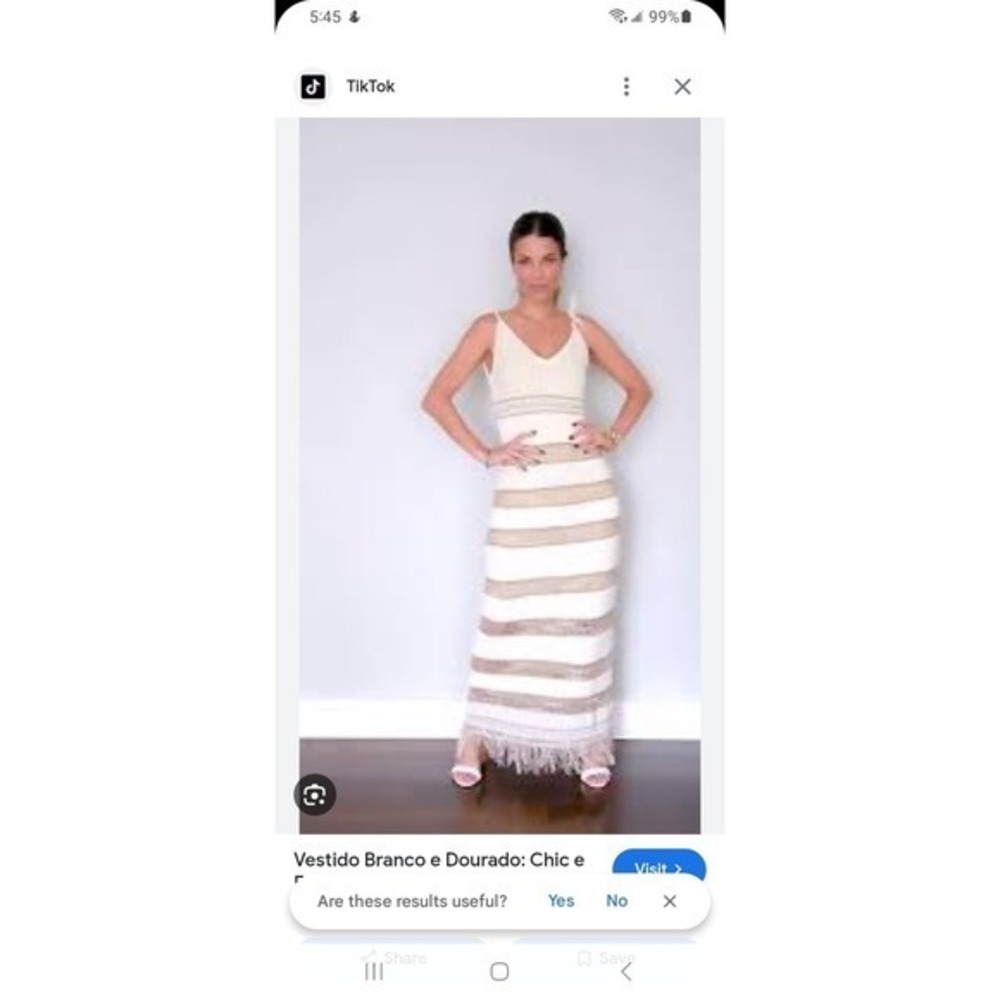 Viviane Furrier Boho Crochet Knit Maxi Dress‎ Metallic Striped Fringed Hem 10 - Picture 3 of 12